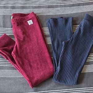 Kids Ribbed Leggings Set - Burgundy and Navy